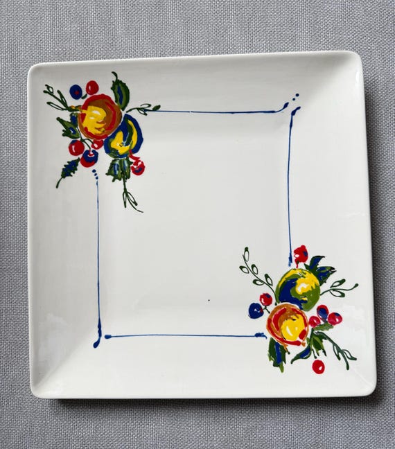Hand-Painted Ceramic Platter by Shannon Doyle – Colorful Floral Serving Tray – Signed Original Pottery