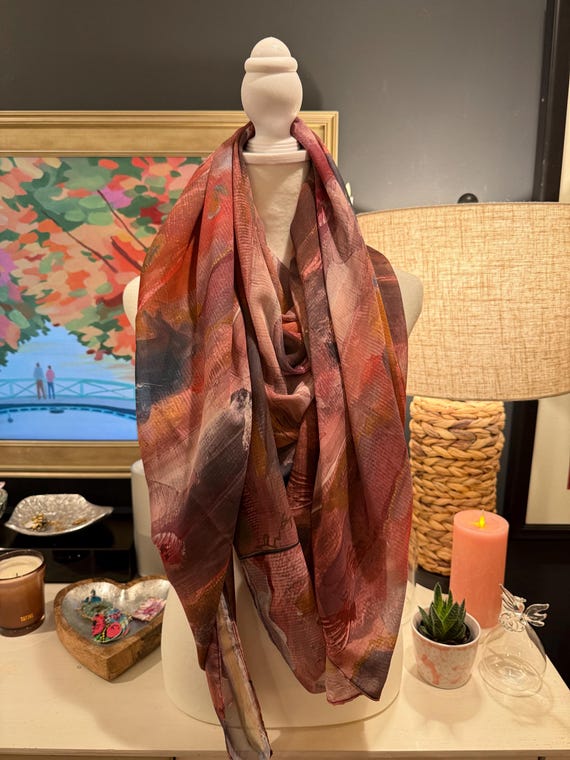 Ladies Fashion Scarf Blush - Original Art, Double-Sided Print, Lightweight, Unusual Gift for Her