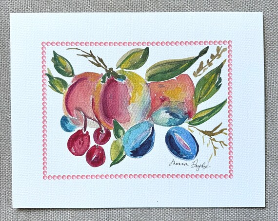 Original 8X10 Apple Figs Botanical Watercolor| Shannon Doyle Art | Limited EditionArt Print | Bright Botanical Wall Decor, Signed by Artist