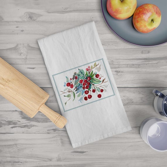 Copy of Rustic Cherries Kitchen Tea Towel - Watercolor Fruit Design, Farmhouse Kitchen Decor, Hostess Gift