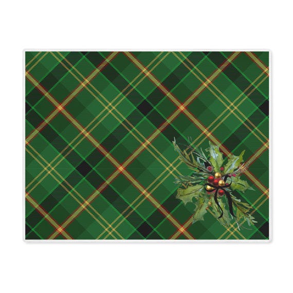 Christmas Tartan Placemat with Watercolor by Shannon Doyle, Holiday Table Decor,Red Green Plaid, Traditional Christmas
