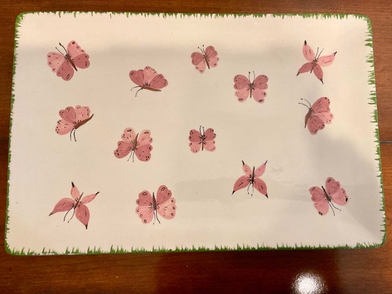 Vintage Italian Ceramic Dish - Hand-Painted Butterfly Plate, Square Decorative Plate, Made in Italy
