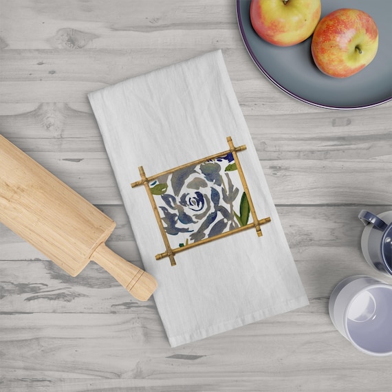 Bamboo Floral Kitchen Tea Towel - Watercolor Design, Farmhouse Kitchen Decor, Hostess Gift