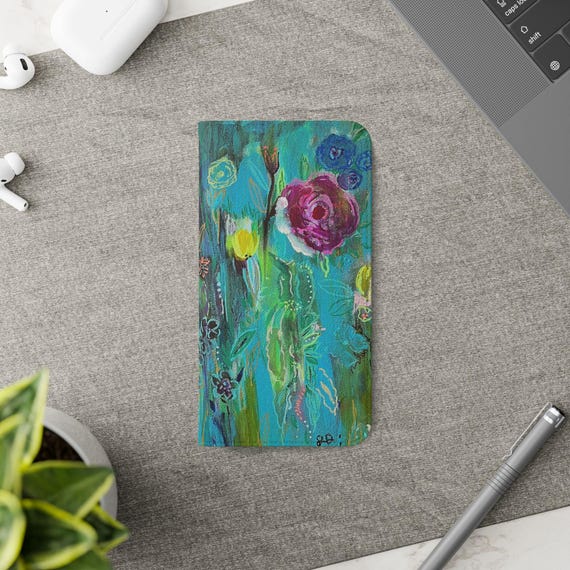 Floral Flip Case for Phones, Artistic Phone Holder, Colorful Floral Design, Gift for Her, Trendy Accessory, Everyday Use