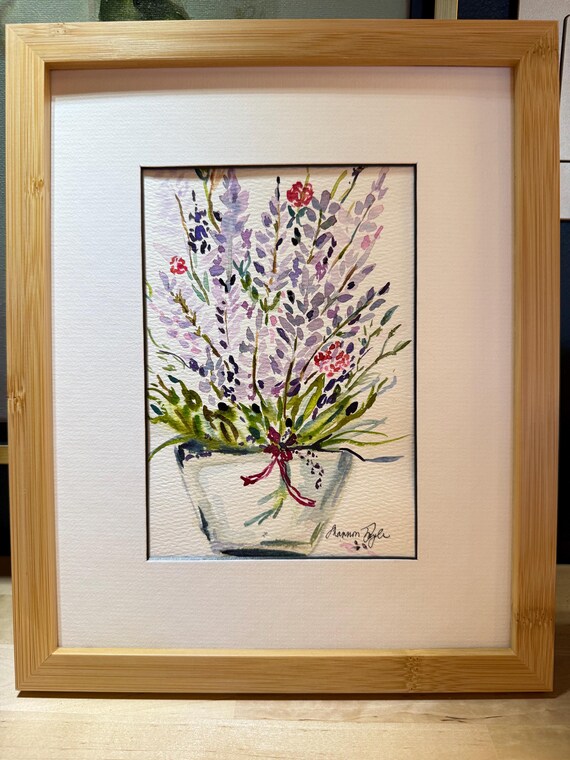 Original 5x7 Watercolor Floral Lilac Painting | Shannon Doyle Art | Framed 8x10 Bouquet in Vase | Bright Botanical Wall Decor