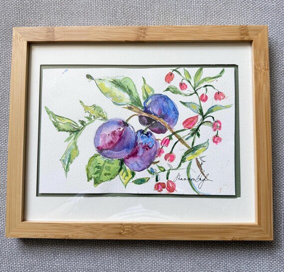 Original 5x7 Botanical Watercolor| Shannon Doyle Art | Framed 8x10 Bouquet in Vase | Bright Botanical Wall Decor