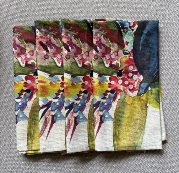 Botanical Watercolor Fruit & Floral Napkin Cotton Twill Napkin