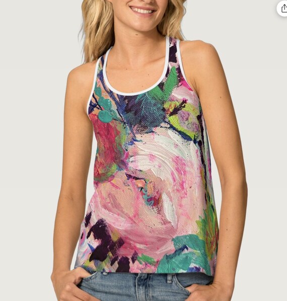 Colorful Abstract Art Tank Top Racerback Women's Shirt Featuring Original Painting by Shannon Doyle Artistic Summer Fashion Gift for Her