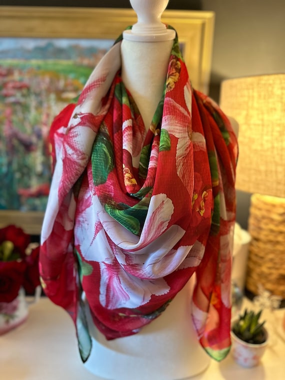 Ladies Fashion Scarf Red Christmas Holiday - Original Art, Lightweight, Unusual Gift for Her
