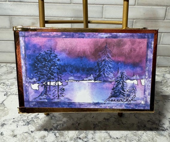 Handcrafted Artist Signed Match Holder with Winter Landscape Paper Art by Shannon Doyle – 300 matches