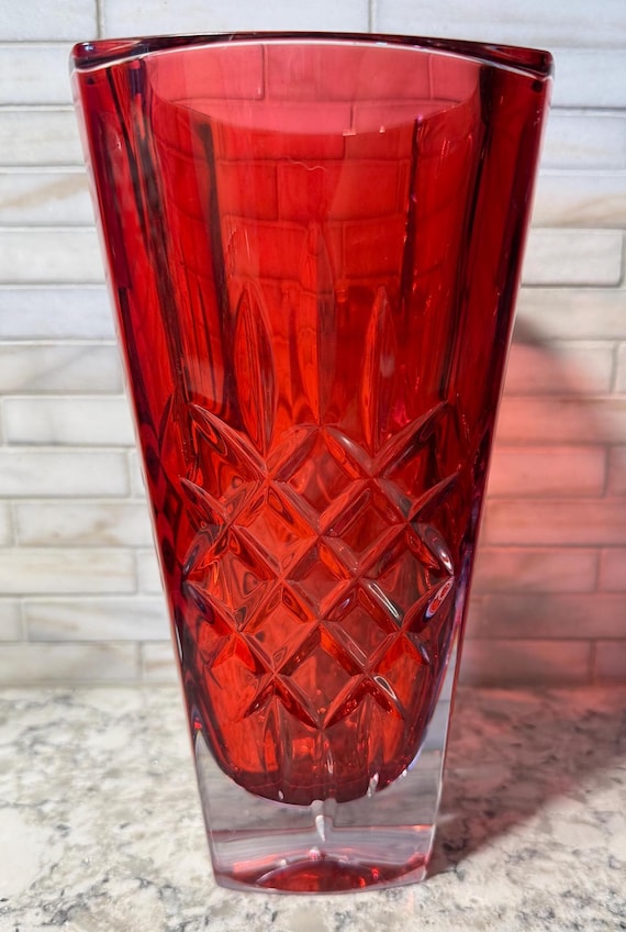 Waterford Red Crystal Vase - Lismore Pattern - Hand-Cut Lead Crystal - Vintage Irish Crystal Home Decor - 10" Statement Piece