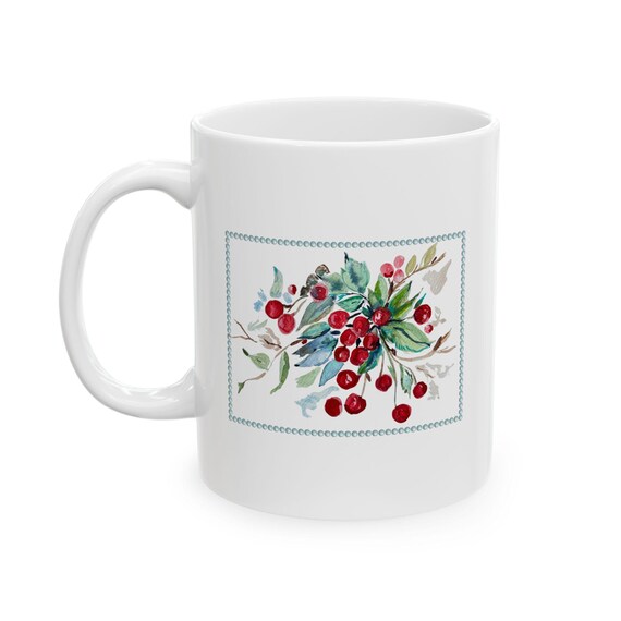Shannon Doyle Art Mug | Watercolor Cherry Coffee Cup | Unique Kitchen Decor | Art Lover Gift | Ceramic Beverage Mug