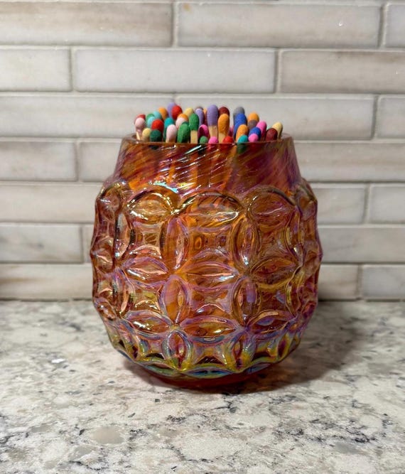 Handmade Glass Match Holder with Striker – Colorful Art Glass – Boho Decor