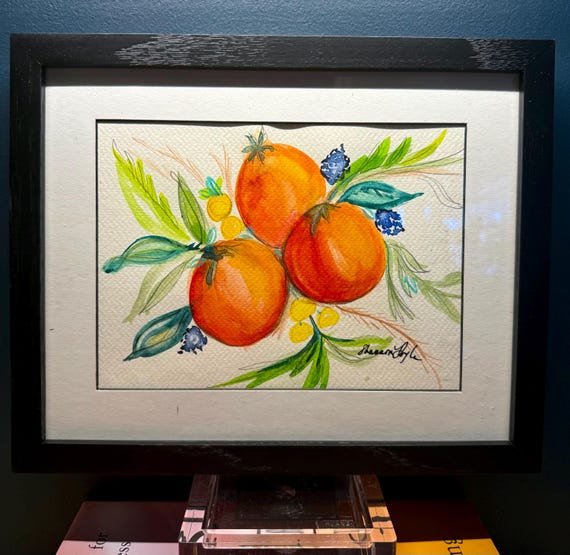 Original Oranges Watercolor| Shannon Doyle Art | Framed 8x10 Bouquet in Vase | Unusual Gift