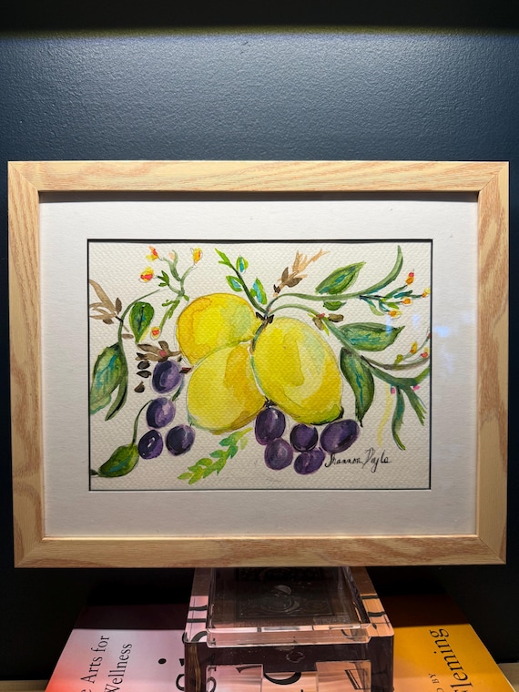 Original Lemon Watercolor| Shannon Doyle Art | Framed 8x10 Bouquet in Vase | Unusual Gift