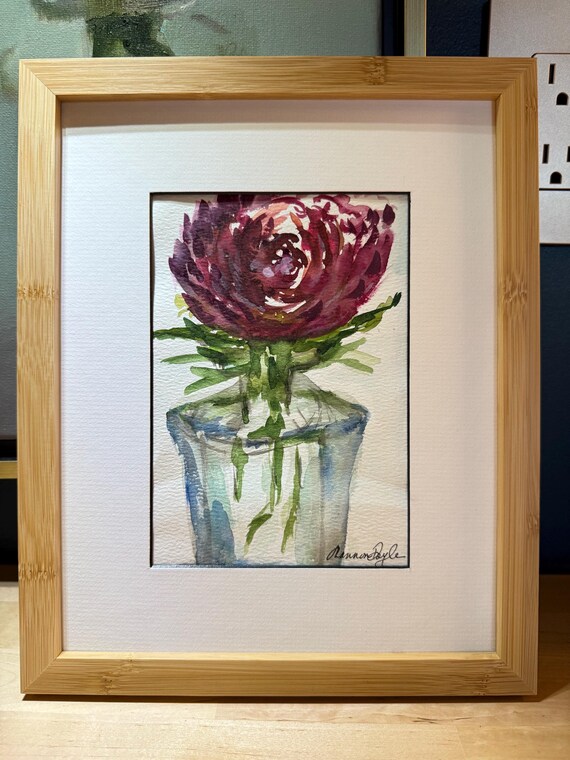 Original 5x7 Watercolor Floral Painting | Shannon Doyle Art | Framed 8x10 Bouquet in Vase | Bright Botanical Wall Decor