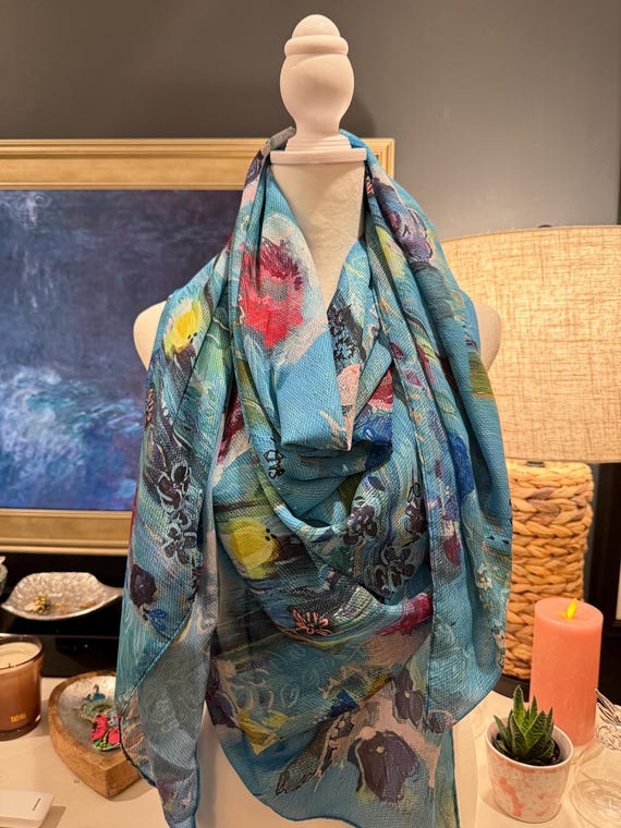 Women’s Floral Scarf with Original Art – Double-Sided Print, Lightweight Polyester, 44 x 44 Inches