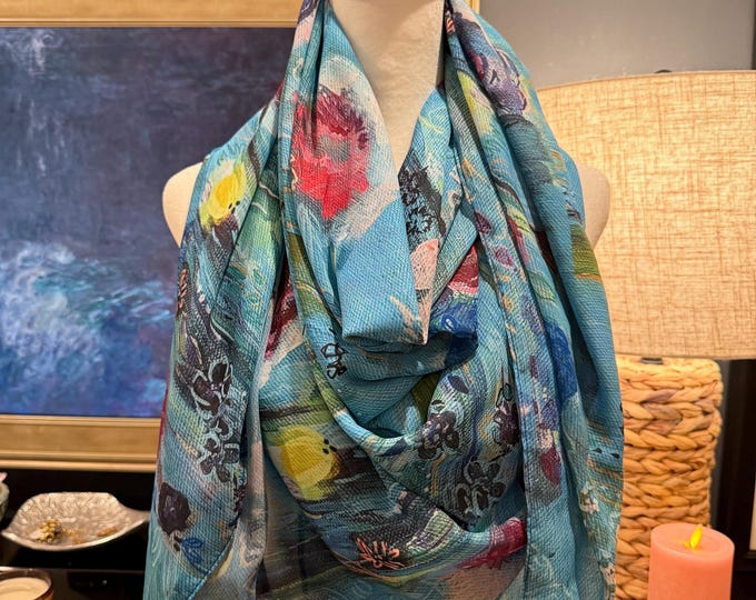 Featured listing image: Women’s Floral Scarf with Original Art – Double-Sided Print, Lightweight Polyester, 44 x 44 Inches
