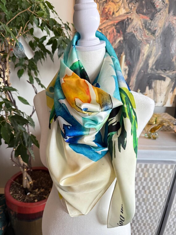 Ladies Fashion Silk Scarf Blue and White - Original Art, Lightweight, Unusual Gift for Her