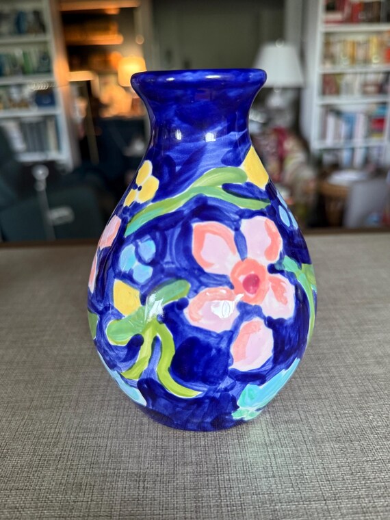 Hand-Painted Ceramic Vase by Shannon Doyle – Colorful Floral Vase – Signed Original Pottery