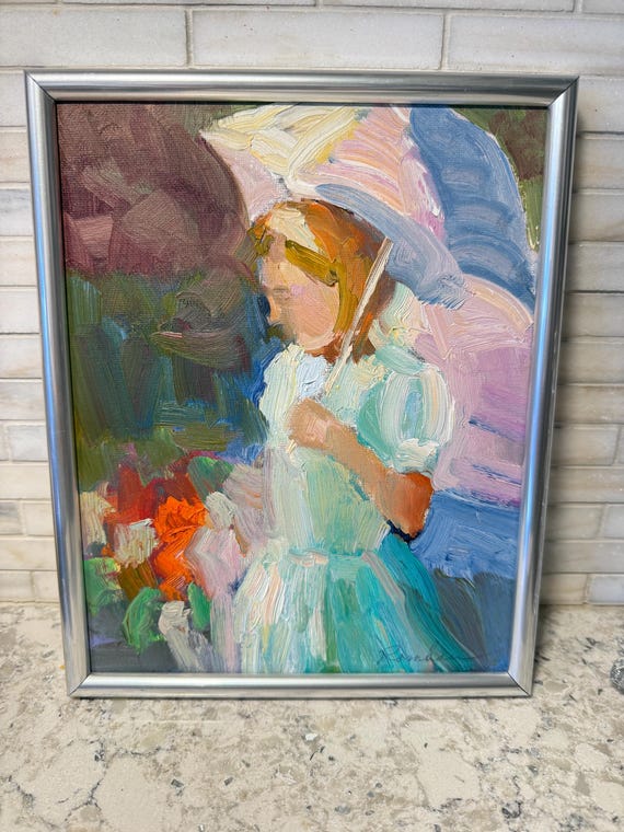 Vibrant Impressionistic Young Girl Painting| Colorful Original Art | Bold Yellow & Orange Brushstrokes | Home Wall Décor | Vintage Style