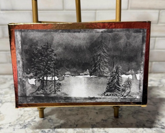 Handcrafted Artist Signed Match Holder with Winter Landscape Paper Art by Shannon Doyle – 300 matches