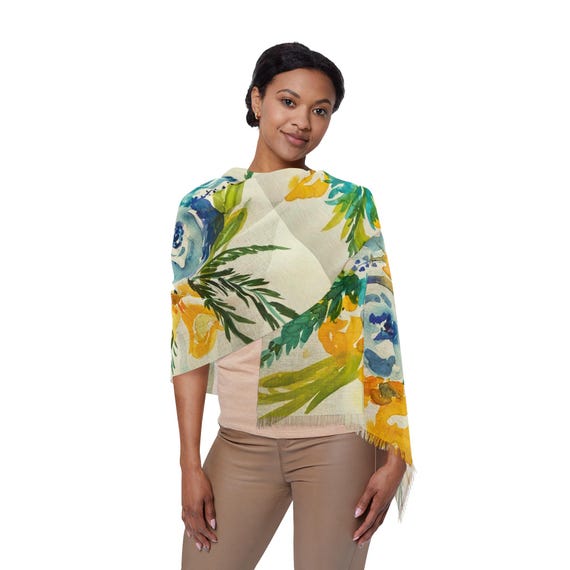 Shannon Doyle Art Scarf | Floral Abstract Shawl | Soft Polyester Wrap | Wearable Art Gift | Women's Fashion Accessory