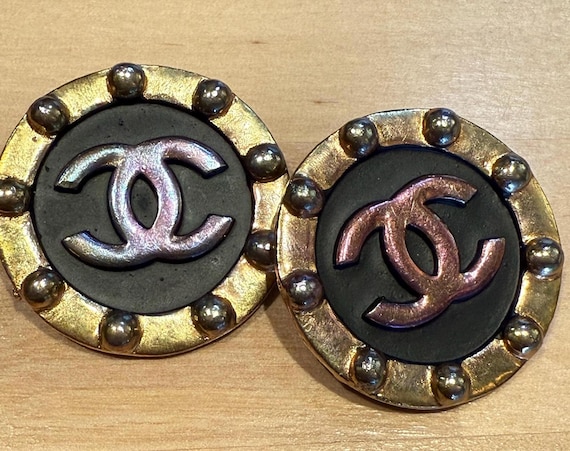 Vintage Chanel Clip-On Earrings 1995 | Gold Black CC Logo | Gripoix Style Statement Jewelry | Authentic CHANEL Made in France