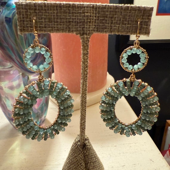 Elegant Handmade Beaded Drop Earrings with semi precious teal stones – Boho Chic Jewelry for Women