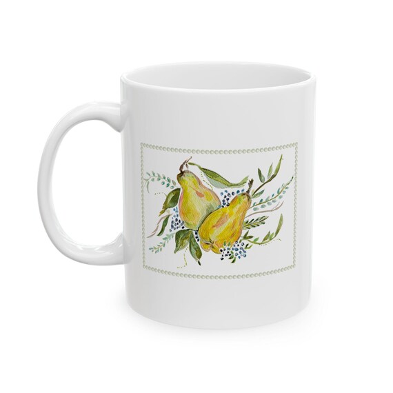 Shannon Doyle Art Mug | Watercolor Pear Coffee Cup | Unique Kitchen Decor | Art Lover Gift | Ceramic Beverage Mug