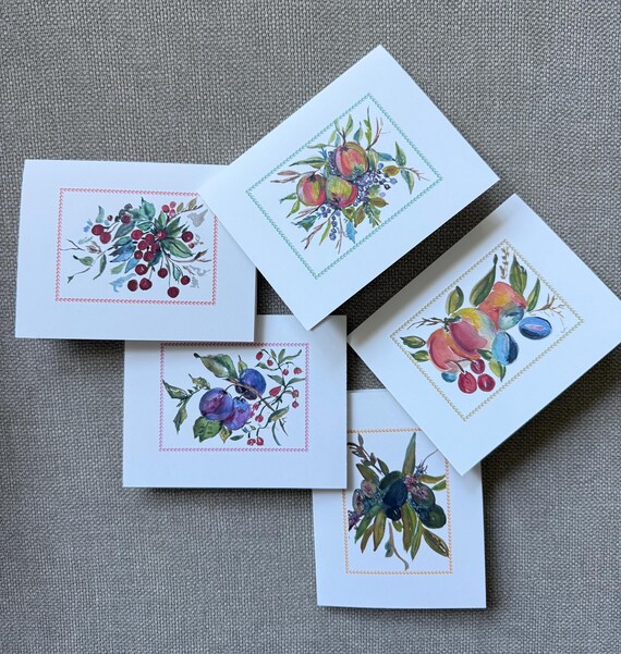 Handmade Blank Cards, Fruit Watercolors Notecards, Artistic Stationery Gift, Everyday Greeting Cards, Unique Thank You Notes