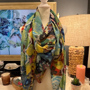 Womens Floral Scarf - Original Art, Double-Sided Print, Lightweight Polyester Scarf