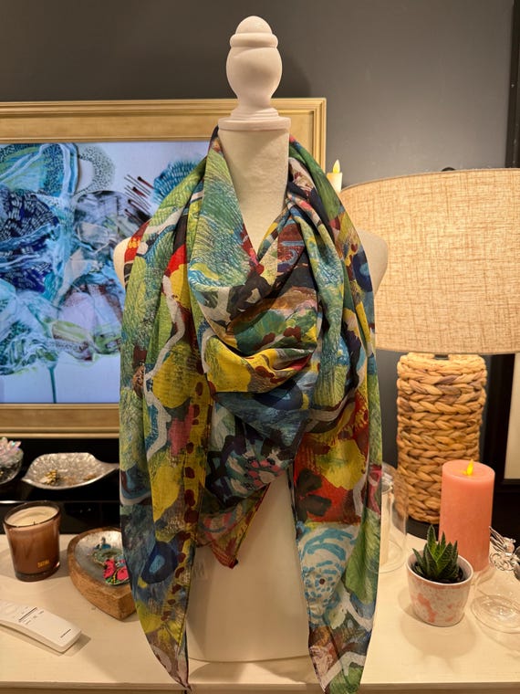 Womens Floral Scarf - Original Art, Double-Sided Print, Lightweight Polyester Scarf