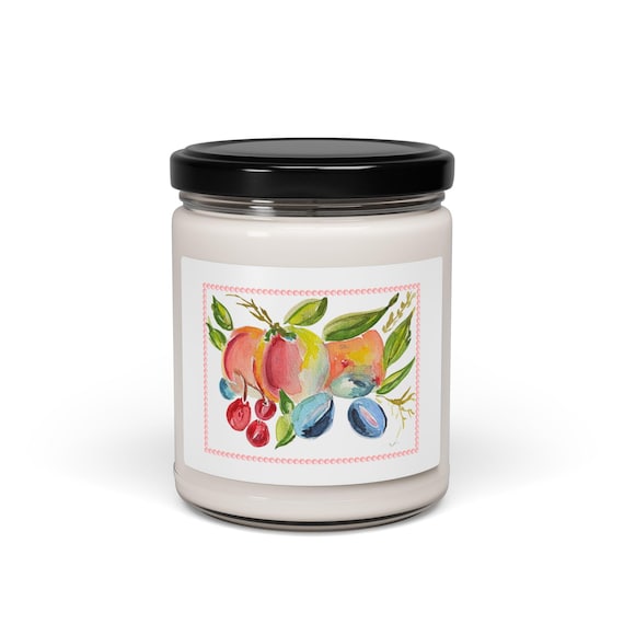 Shannon Doyle Art Candle | Scented Soy Candle | Unique Home Decor | Watercolor Fruit Jar Candle | Gift for Her