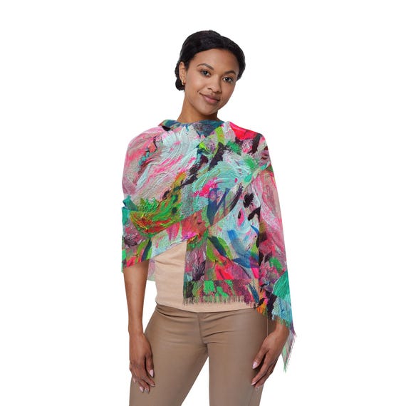 Shannon Doyle Art Scarf | Floral Abstract Shawl | Soft Polyester Wrap | Wearable Art Gift | Women's Fashion Accessory