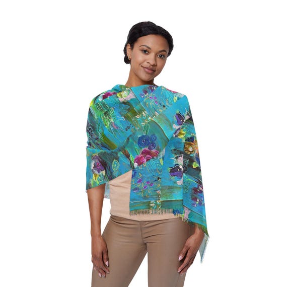 Shannon Doyle Art Scarf | Floral Abstract Shawl | Soft Polyester Wrap | Wearable Art Gift | Women's Fashion Accessory