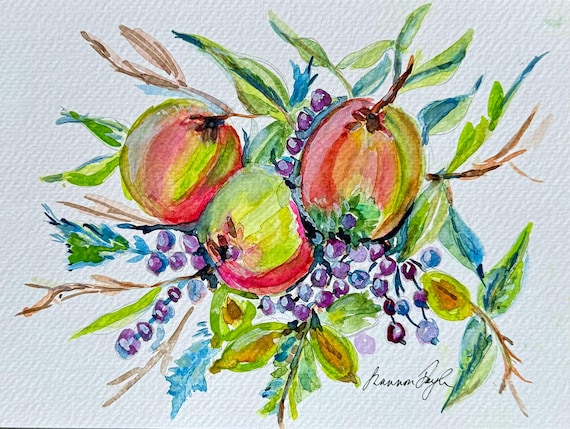 Colorful Fruit Printable Art, Farmhouse Kitchen Decor, Instant Download Watercolor, Rustic Botanical Print