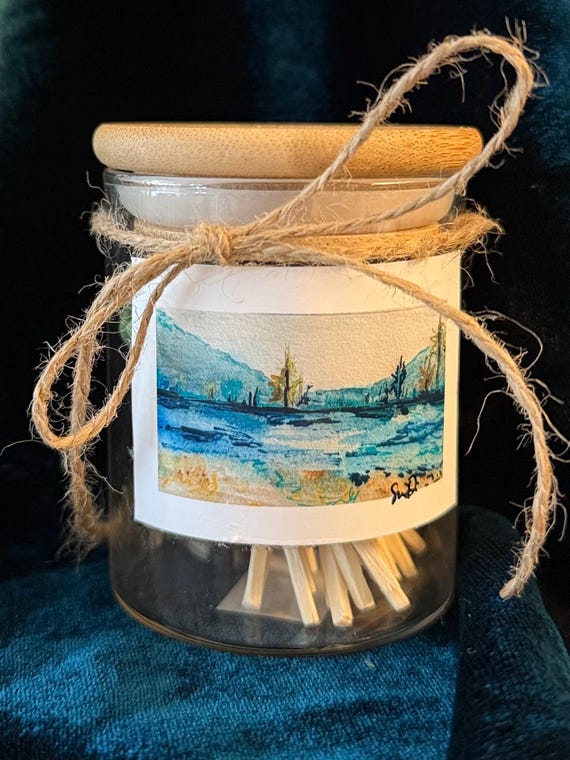 Signed Limited Edition Watercolor Print Match Jar with Strike Pad Coastal Art by Shannon Doyle