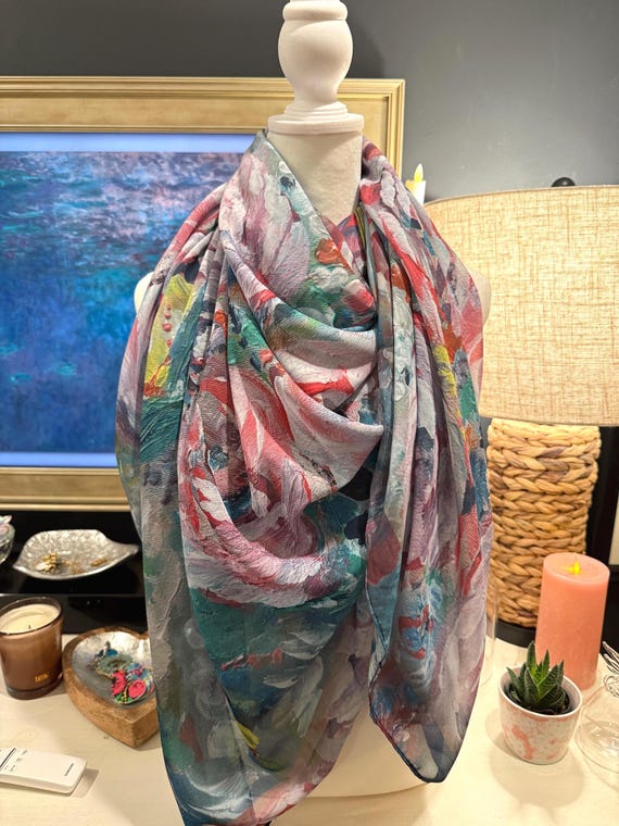 Ladies Fashion Scarf Peonies - Original Art, Lightweight, Unusual Gift for Her