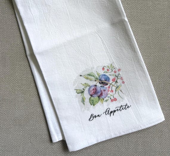 Bon Appetite Tea Towel - Watercolor Fruit Botanical Kitchen Towel by Art by Shannon Doyle