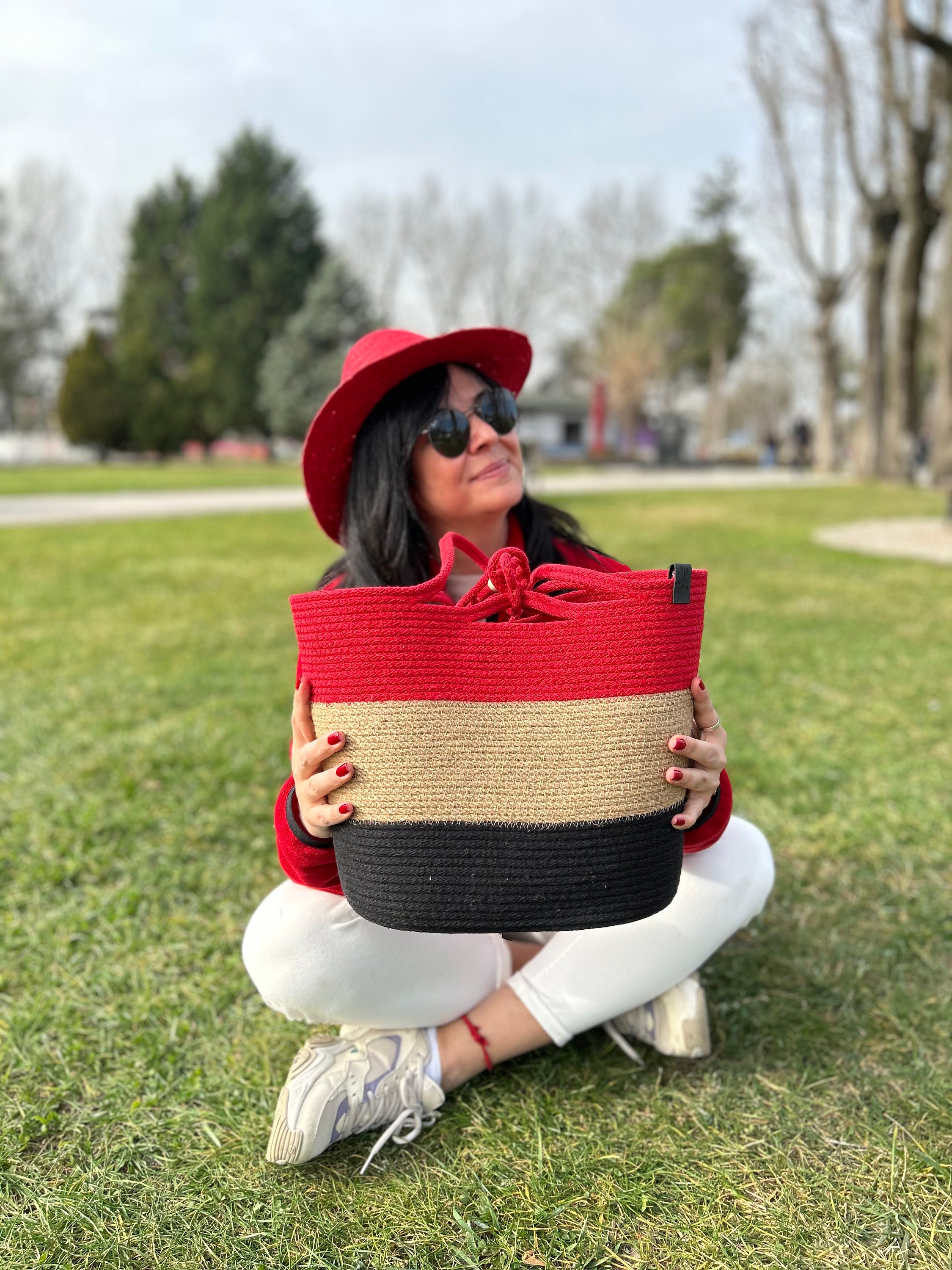 Red store wicker bag