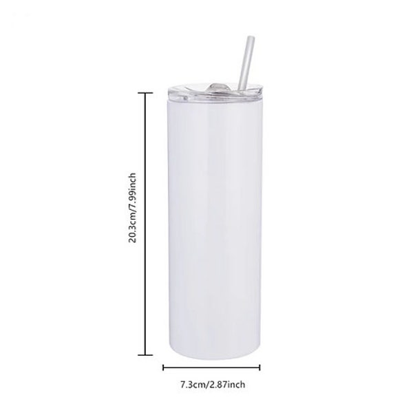 20oz Sublimation Tumbler | Skinny Tumbler wholesale | white stainless steel with lid and straw | sublimation blank