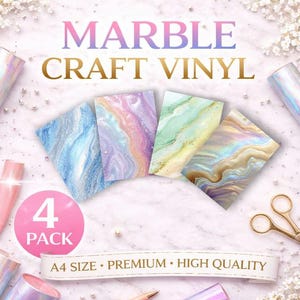 Pastel Marble Craft Vinyl Sheets, A4 Size 4 Pack, Adhesive Vinyl for Cricut, Silhouette