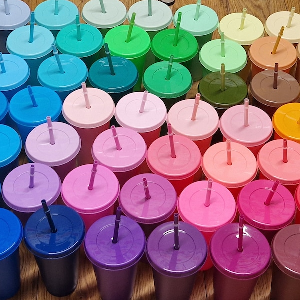 24oz Blank Plastic Cold Cup: Reusable Tumbler with Lid and Straw