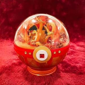 Charizard fanart light up terrarium , size large 4.7 inch , game room decor , birthday gift , gamer girl art , anime art , kawaii art