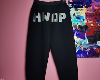 czarne spodnie dresowe damskie HWDP z wysokim stanem i kieszeniami bawełna unique black cotton high waisted sweatpants with pockets ACAB