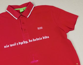 czerwone polo gruba bawełna nie wal z dychy Ciemiega unikatowe vintage klasyczny krój pojedynczy egzemplarz