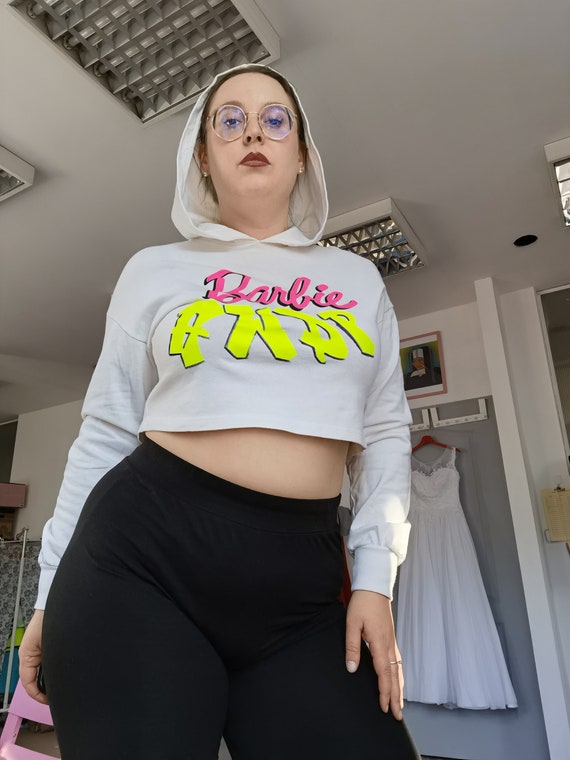 bawe niana Bia a krotka Crop Oversize Bluza Z kapturem Hoodie Barbie HWDP Kolekcja uliczna Ciemiega
