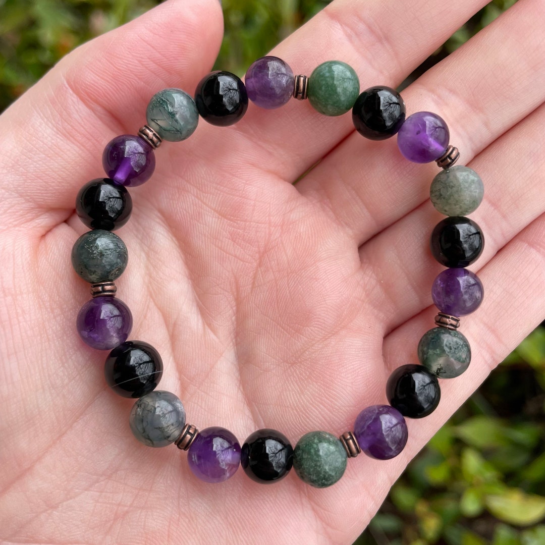 Moss Agate, Onyx, & Amethyst Crystal Bracelet for Inner Work and Grounding Etsy