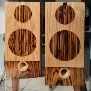 Butternut, Bocote cold flames patterned wood unique rare wood combination for speakers, 8ohms 80watts, small size great sound